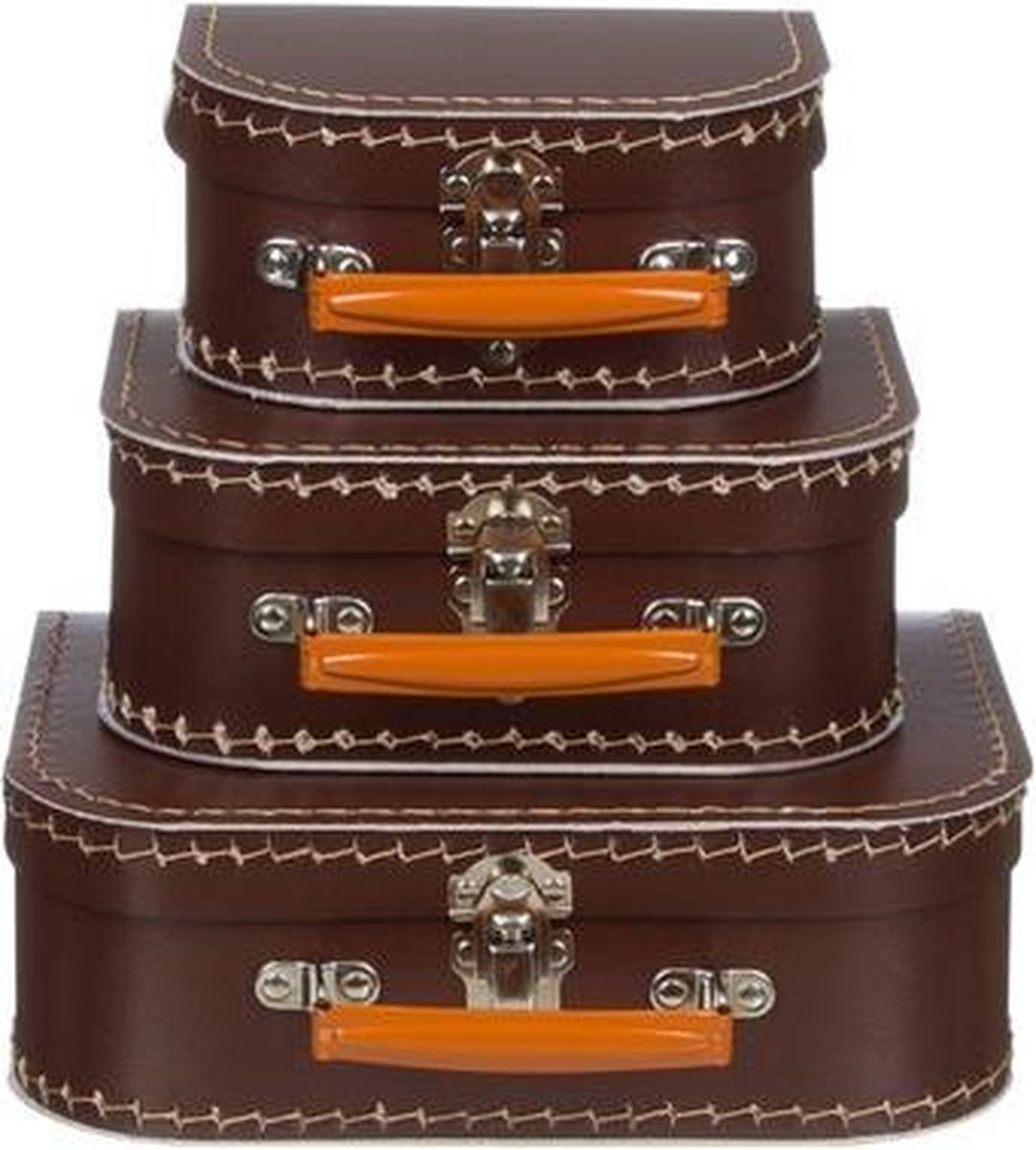 Kofferset - 3delig - 16-20-25 cm - Bruin - Decoratie - Kartonnen koffer - Logeerkoffer - Speelkoffer - Poppenkoffer- Opbergen - Cadeau
