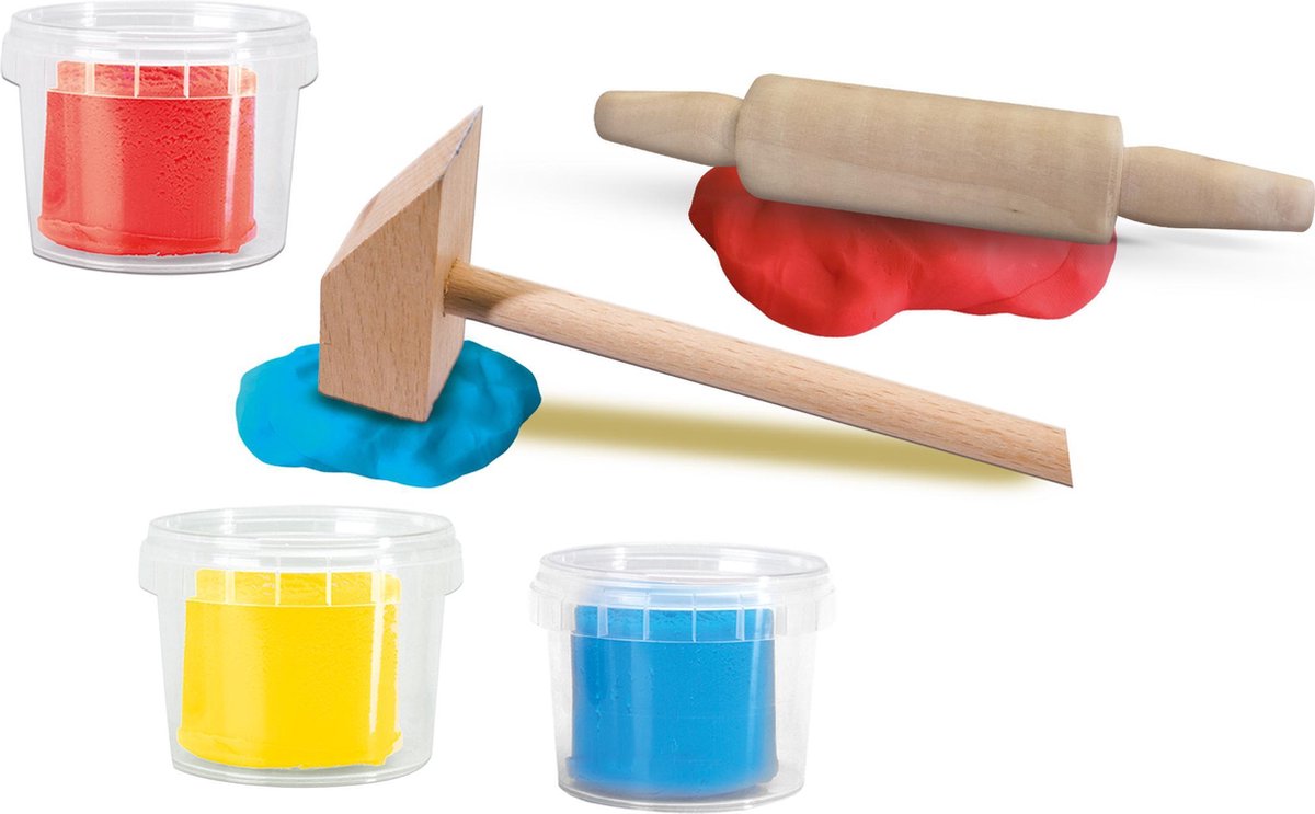 SES Creative - My First - Klei met tools - 3 kleuren - met Hamertje en Deegroller – Glutenvrije klei - Makkelijk Uitwasbaar – vanaf 1 jaar — afbeelding 2