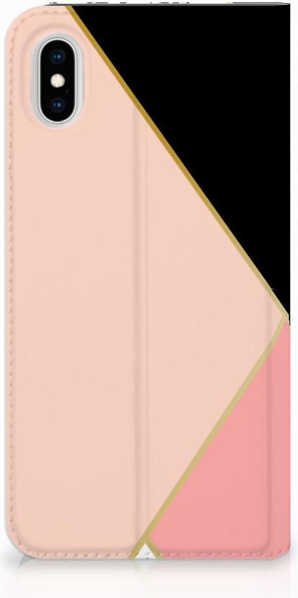 Apple iPhone Xs Max Stand Case Zwart Roze Vormen