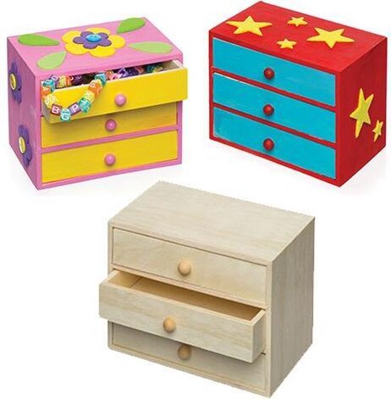 kopiëren Thriller Verzadigen Houten kastje met laden voor kinderen om te maken en versieren - Creatieve  hobby- en... | bol.com
