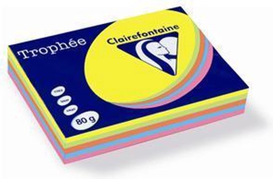 Foto: Clairefontaine troph e kopieerpapier a4 80 gram assorti felle kleuren 100 vellen