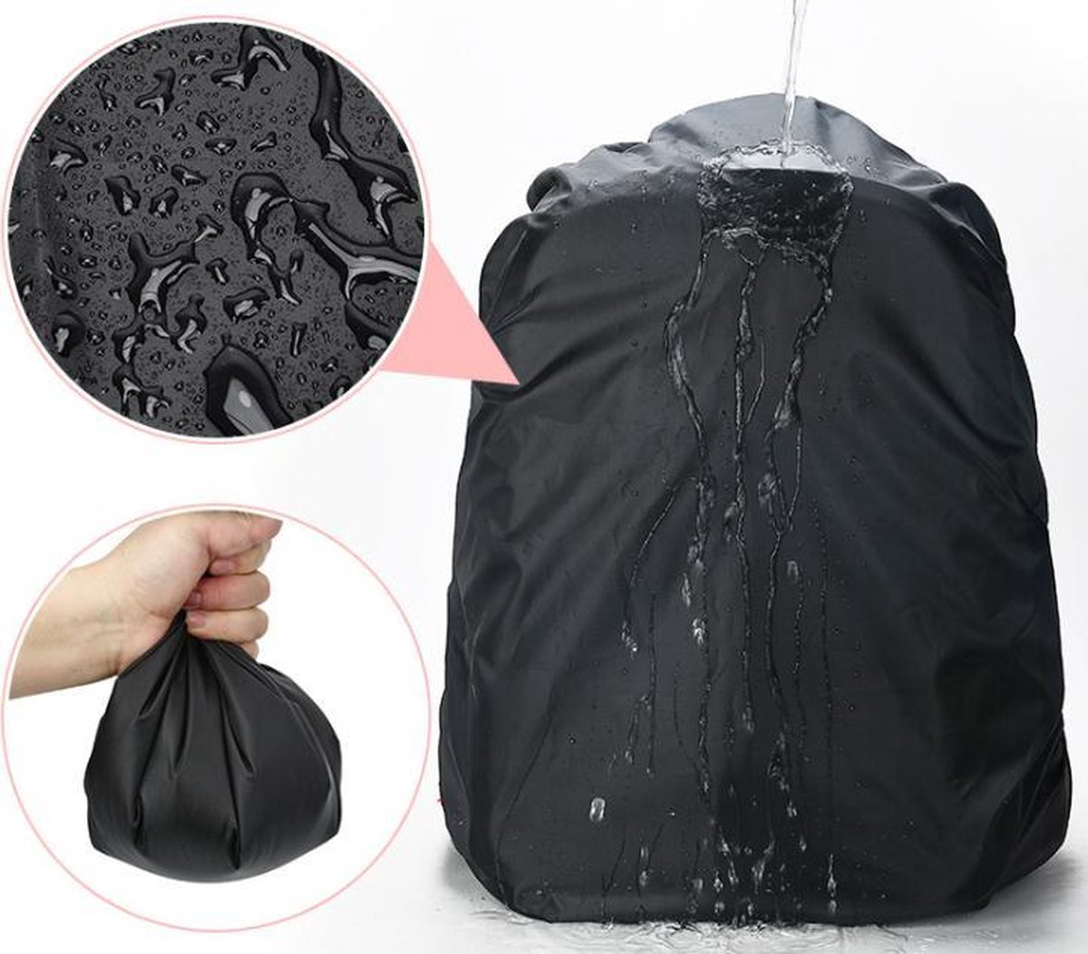 Waterdichte rugzak regenhoes 35L (20-35 ltr rugzakken). 190D nylon materiaal met binnenlaag van zilver PU-coating. ZWART. op Prijzenvolger.com