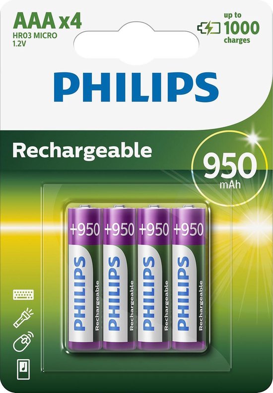 bol.com | Philips AAA Oplaadbare Batterijen