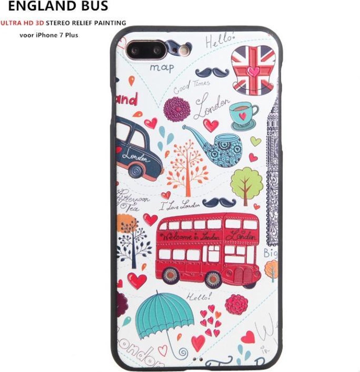 Design 3D Softcase Hoesje - iPhone 7 Plus / 8 Plus - England Bus