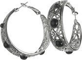 Behave - Oorbellen - Vintage oorringen met gekleurde steentjes - Zilver kleur - Zwart - 4cm
