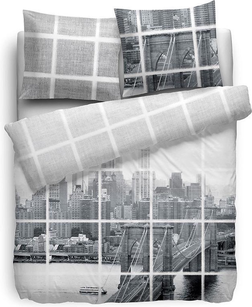 Heckettlane HnL Living Dale - Dekbedovertrek - Katoensatijn - Litsjumeaux - 240 x 200/220 - Multi grijs