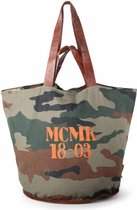Mycha Ibiza – tas – Comte MCMK 18-03 5003 – handtas met rits – Canvas Tas – Lederen hengels – Army print – Clutch