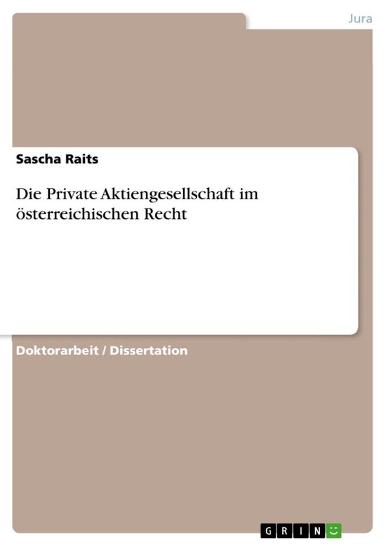 Die Private Aktiengesellschaft im österreichischen Recht - cover