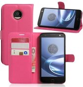 Lychee cover wallet case hoesje Motorola Moto Z roze