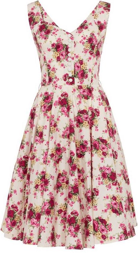 Nicolette swing jurk met bloemen print wit/roze - Rockabilly Vintage 50's -  M - Voodoo... | bol.com