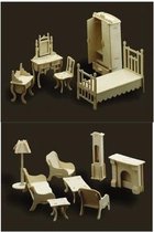Poppenhuis meubels slaapkamer en woonkamer