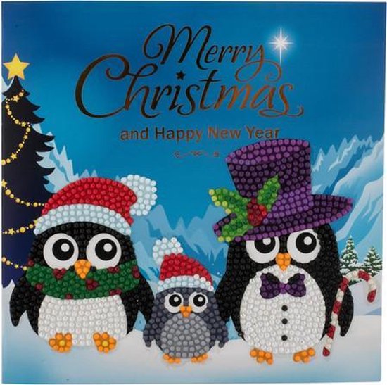 Diamond Painting Crystal Card Kit ® Penguin Family, 18x18 cm, Partial