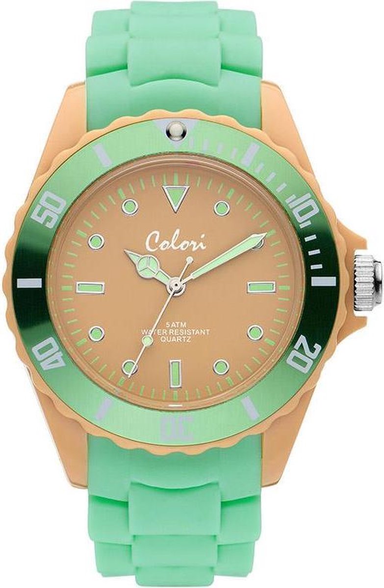 Colori Colour Combo 5 COL372 Horloge - Siliconen Band - Ø 44 mm - Mint Groen - Beige