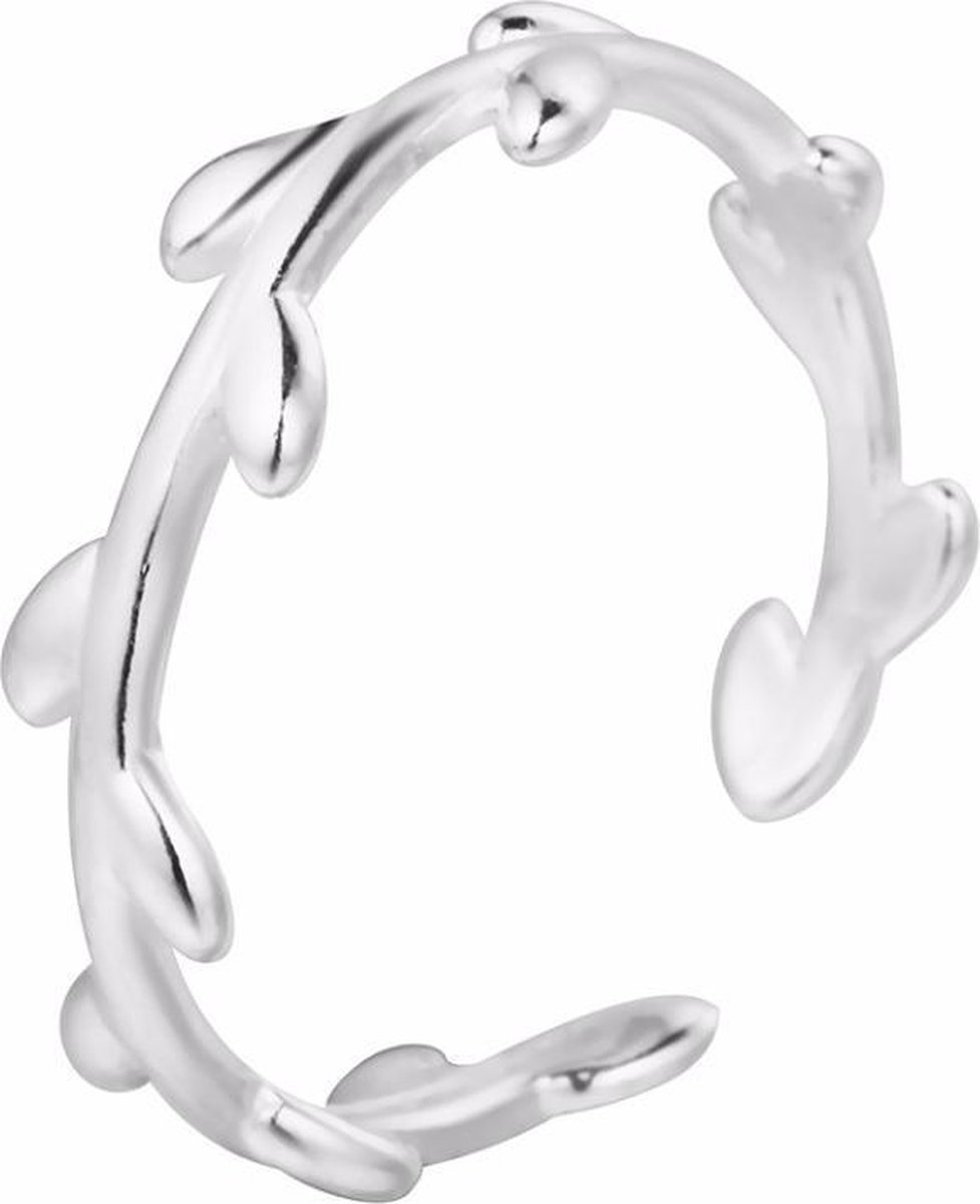 24/7 Jewelry Collection Blad Ring Verstelbaar - Verstelbare Ring - Zilverkleurig - Amodi