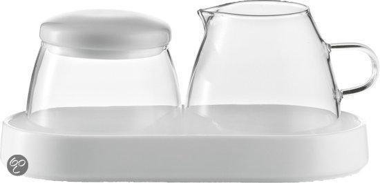 Jenaer Glas Suikerpot en Melkkannetje met Porseleinen Tablet | bol.com