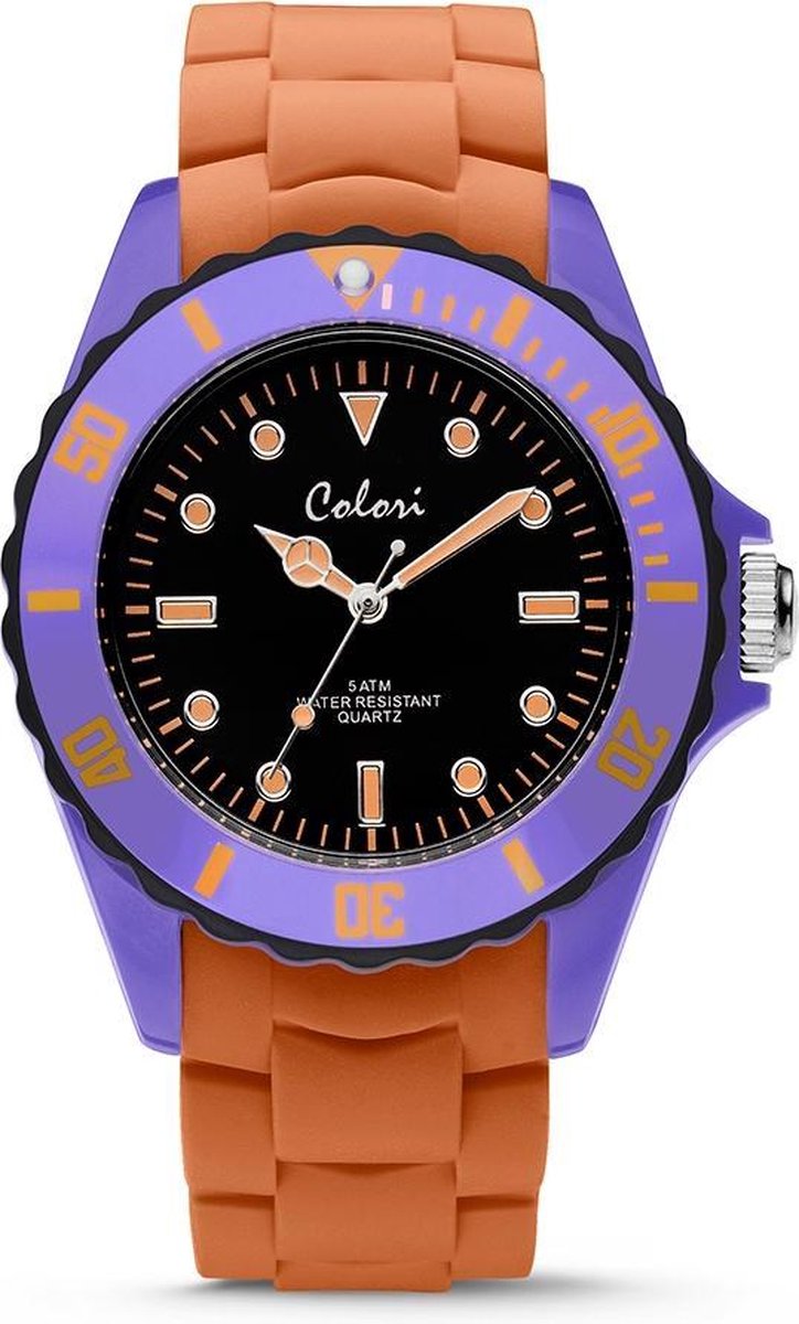Colori Colour Combo 5 COL298 Horloge - Siliconen Band - Ø 44 mm - Oranje - Lila Paars