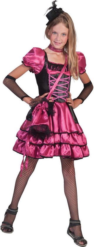 Funny Fashion - Jaren 20 Danseressen Kostuum - Pinkarella Can Can - Meisje - Roze - Maat 128 - Carnavalskleding - Verkleedkleding