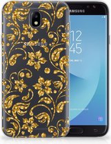Geschikt voor Samsung Galaxy J7 2017 | J7 Pro TPU siliconen Hoesje Design Gouden Bloemen