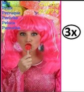 3x Pruik candy pink