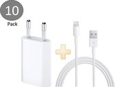 10 Stuks Oplader Lightningcable met Adapter voor Apple iPhone - USB Lightning kabel 1 Meter - Oplaad kabel voor Apple iPhone 7 / 6 / 5 /4 + voor Apple iPad 2017 / 2 / 3 / 4 / Mini / Pro (9,7 