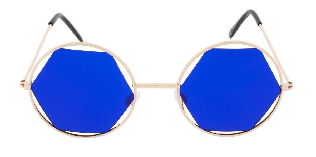 Icon Eyewear Zonnebril JOLIE - Licht goudkleurig montuur - Donkerpaarse hexagon glazen
