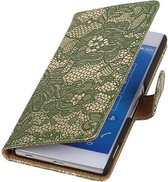 Lace Bookstyle Wallet Case Hoesjes Geschikt voor Sony Xperia Z4 Z3+ Donker Groen