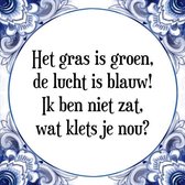 Tegeltje met Spreuk (Tegeltjeswijsheid): Het gras is groen, de lucht is blauw! Ik ben niet zat, wat klets je nou? + Kado verpakking & Plakhanger