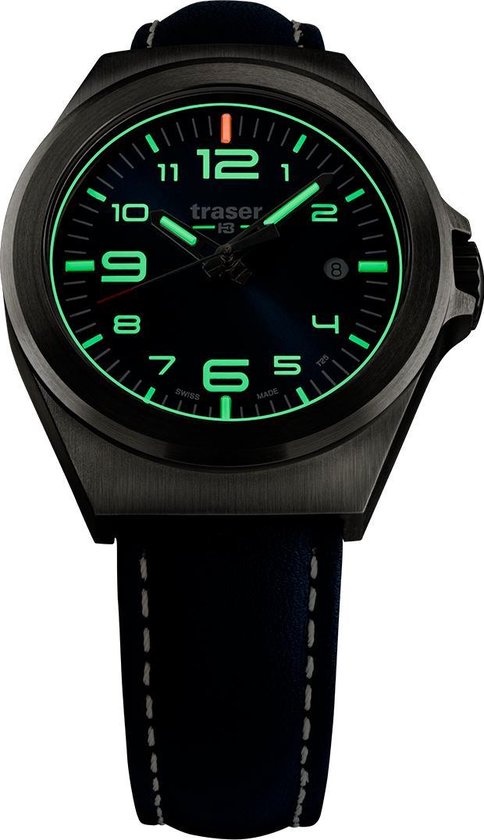 Traser P59 Essential S Blue leather - horloge - Ø 37 mm - zilver