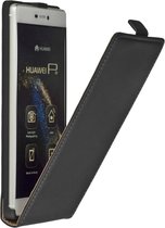 Lederen Zwart Flip Case Cover Hoesje Huawei Ascend P8