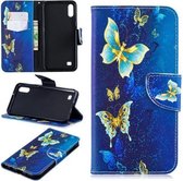 Goud blauw vlinder agenda wallet case hoesje Telefoonhoesje geschikt voor Samsung Galaxy A10