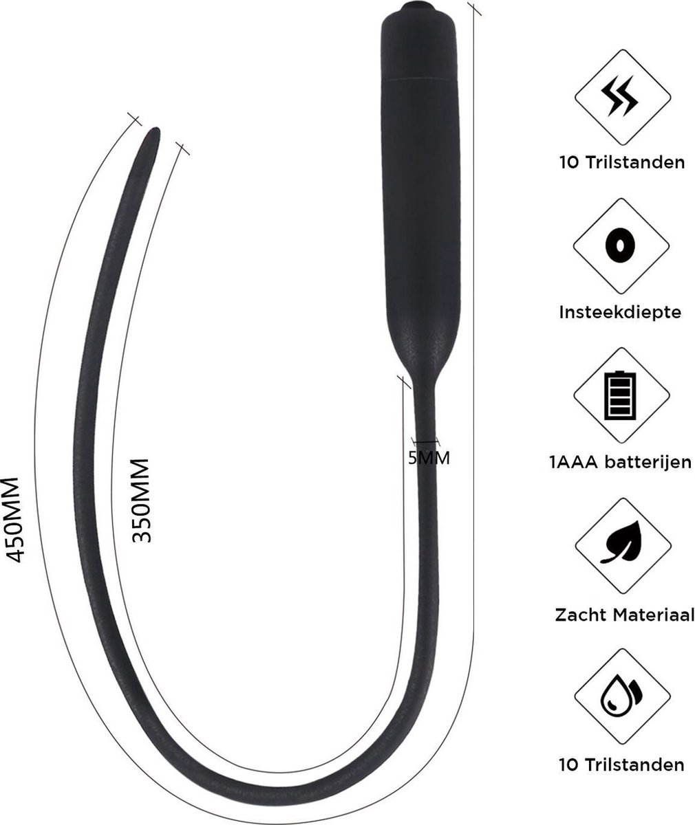 EZLove – Luxe Siliconen Dilator met 10 Trilfuncties voor Sensationele Urethrale en Perineum Bevrediging – 20.2 cm - Zwart