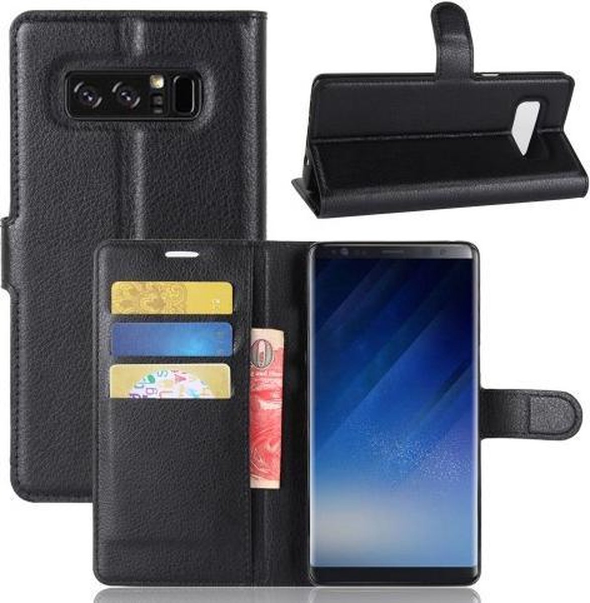 Samsung Galaxy Note 8 Hoesje Zwart met opbergvakjes