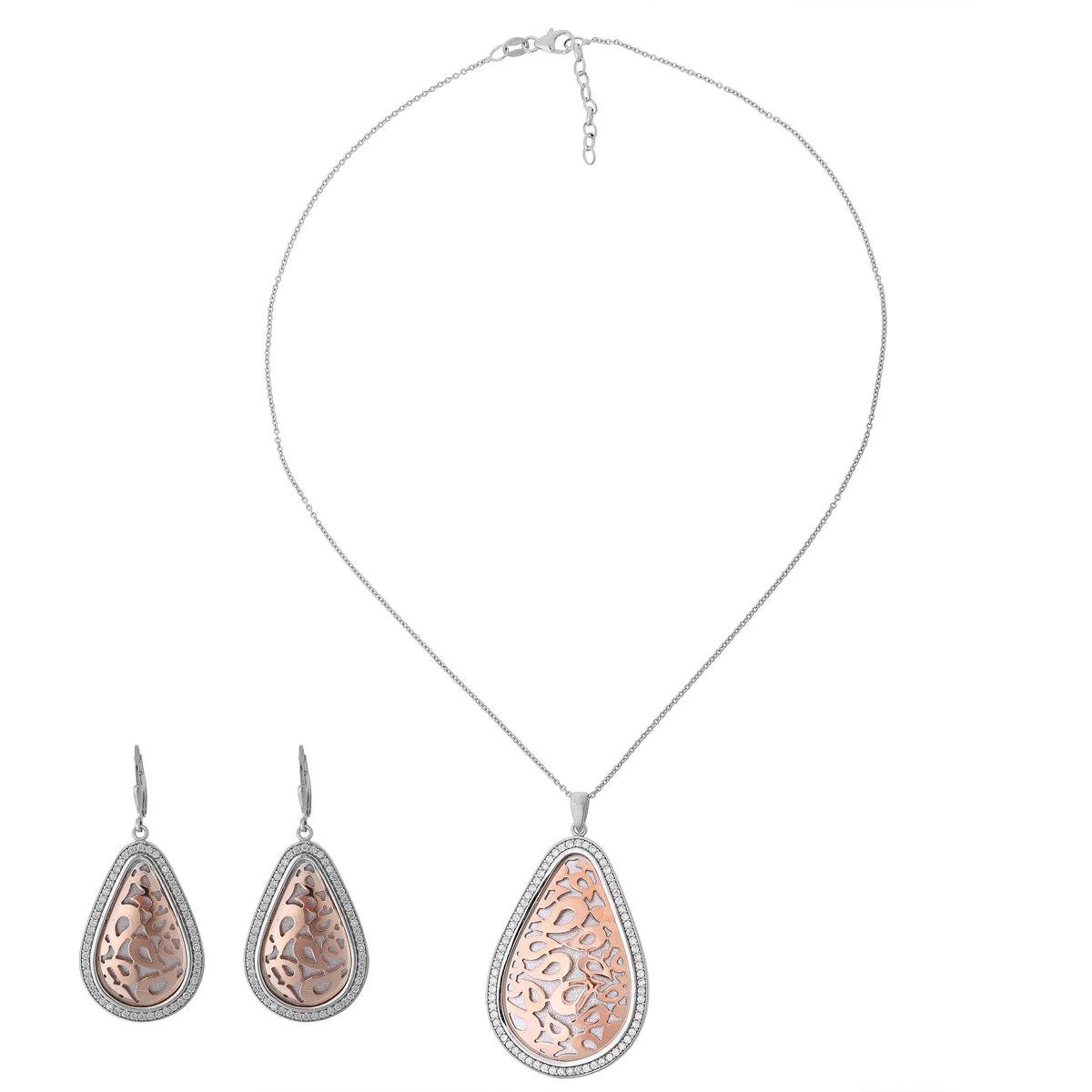 Orphela SET-068 - Juwelenset: Hanger (met kettng) + Oorbellen - Sterlng Zlver 925 Rosé