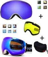 Ski bril met box en EXTRA lens Smoke Bleu frame Wit F type 2 Cat. 0 tot 4 - ☀/☁