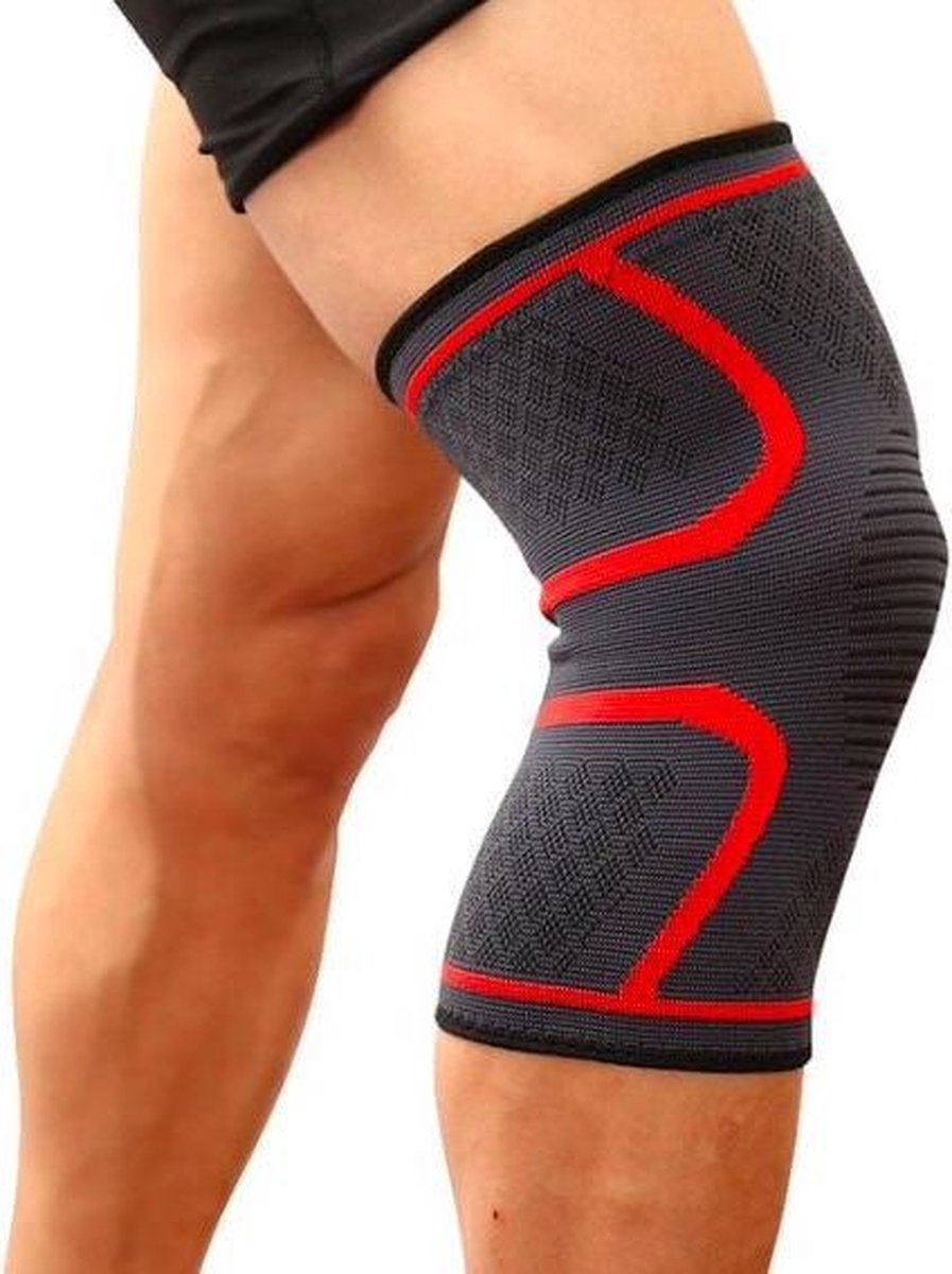 Kniebrace - Ondersteuning, Compressie Brace - Kniepad sleeve / Knieband - Grijs-rood (Maat M)