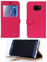 Samsung Galaxy S6 Edge flip leather hoesje window view legend met stand Pink / Rose + Screenprotector