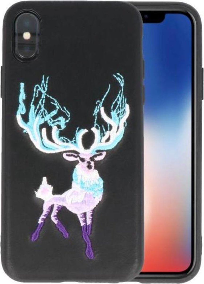 Borduurwerk Hert Back Cases - Hoesje Geschikt voor iPhone X Zwart