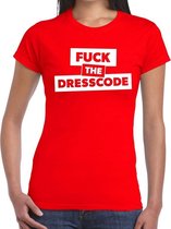 Fuck the dresscode tekst t-shirt rood dames - dames shirt Fuck the dresscode XXL