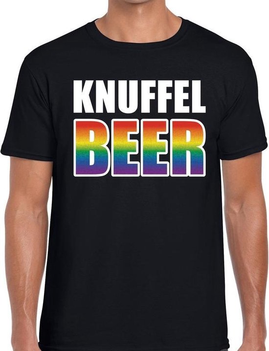 Knuffel beer gaypride tshirt zwart shirt met regenboog tekst voor