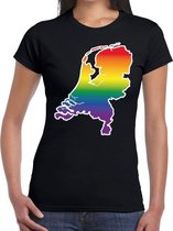 Nederland gay pride regenboog t-shirt zwart dames XS