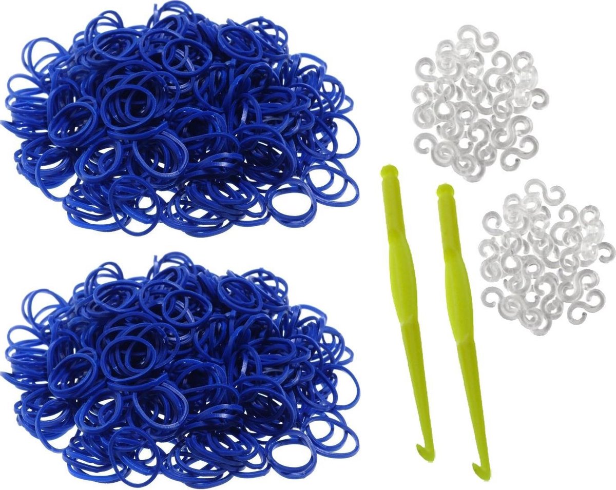 600 Loom Bands met 2 weefhaken en S-clips donker blauw