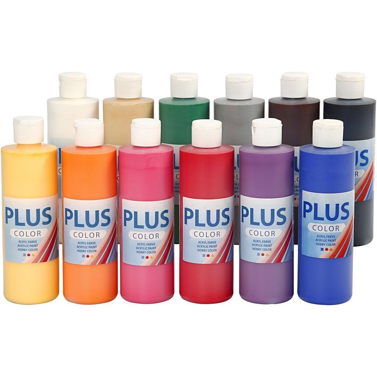 Plus Color acrylverf, 12x250 ml, kleuren assorti