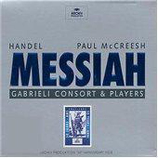 CD-hoes met de tekst "Handel Messiah Gabrieli Consort & Players" en een klein blauw logo.