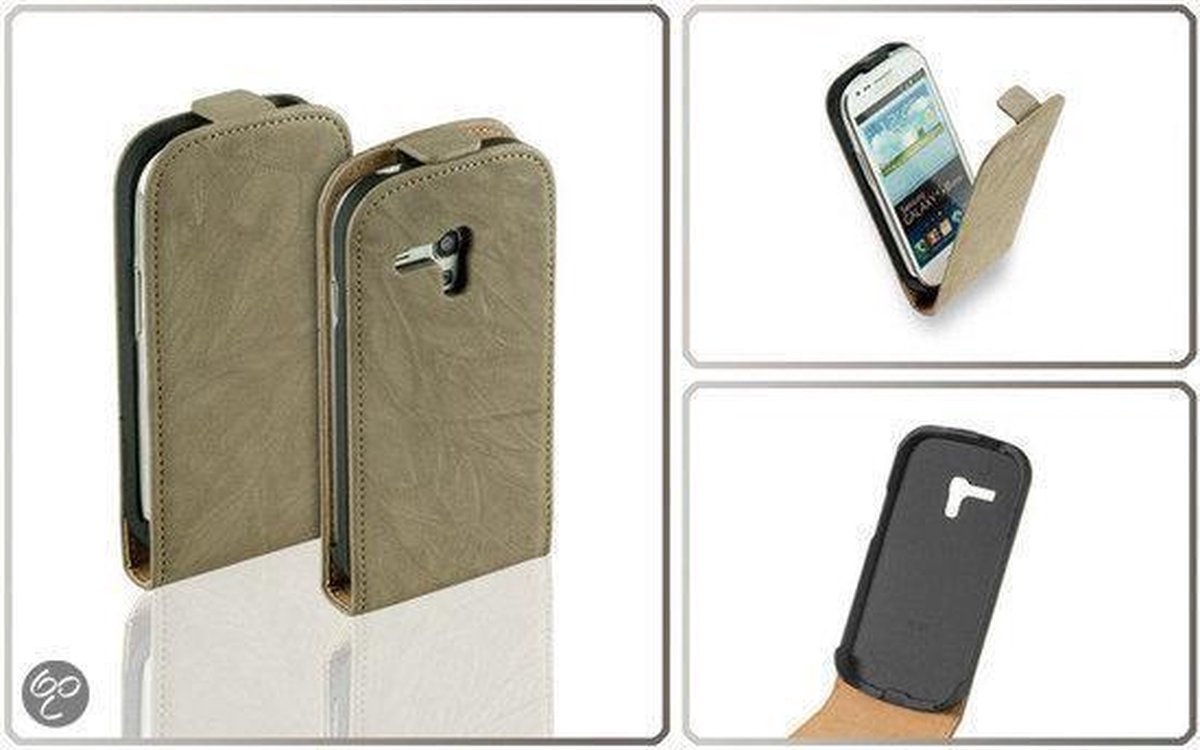 LELYCASE Vintage Lederen Flip Style Case Hoesje Samsung Galaxy S3 Mini i8190 Creme