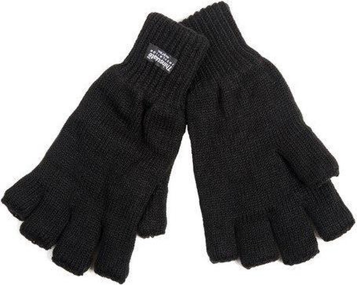 Polsmofjes handschoenen zwart thinsulate met open vingertoppen - Fostex