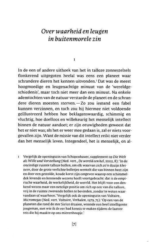 Pagina uit een boek met Nederlandse tekst, 'Over waarheid en leugen'.