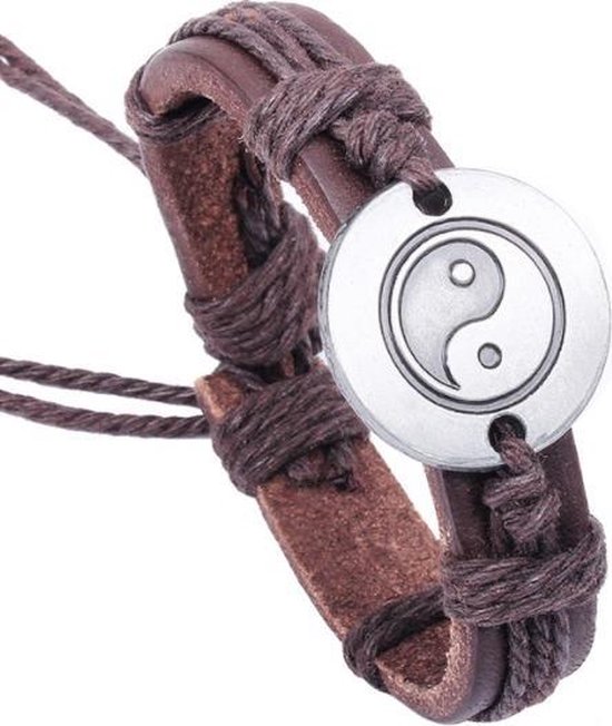 Rhylane® - Tibetaanse Tai Chi armband van bruin leder - verstelbaar 20 t/m 33 cm