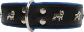 Dog's Companion Leren Halsband - Franse Bulldog - Lengte: 65cm Verstelbaar van: 51-60 cm x 40 mm - Zwart/Blauw