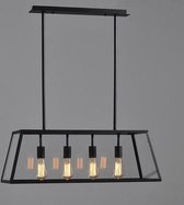 Vintage Industrieel Hanglamp - Glas - Metaal - 4 Lichts - 78 cm - Zwart