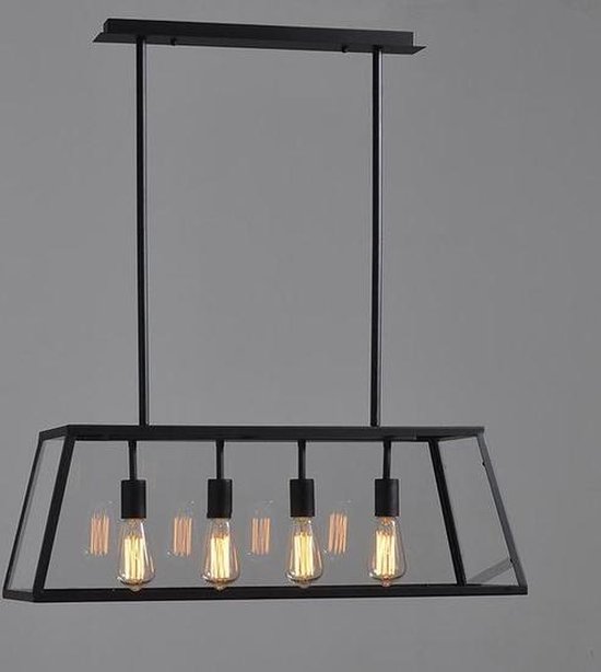 Vintage Industrieel Hanglamp - Glas - Metaal - 4 Lichts - 78 cm - Zwart |  bol.com